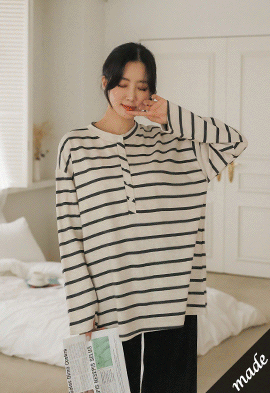韓国授乳服*10秒授乳簡単ストライプTシャツ