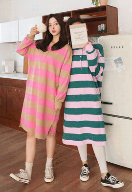 韓国授乳服*キャンディーポップストライプ授乳ワンピース