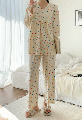 韓国授乳服ツ*カラーポップハートフリルパジャマ