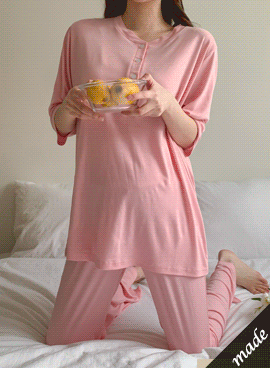 韓国授乳服*オールシーズン半袖上下セット【マタニティ兼用】【パジャマ兼用】