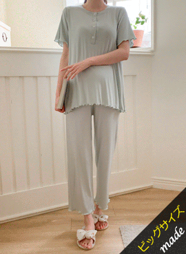 韓国授乳服*メロウ加工リブ生地半袖上下セット【パジャマ】【授乳対応】